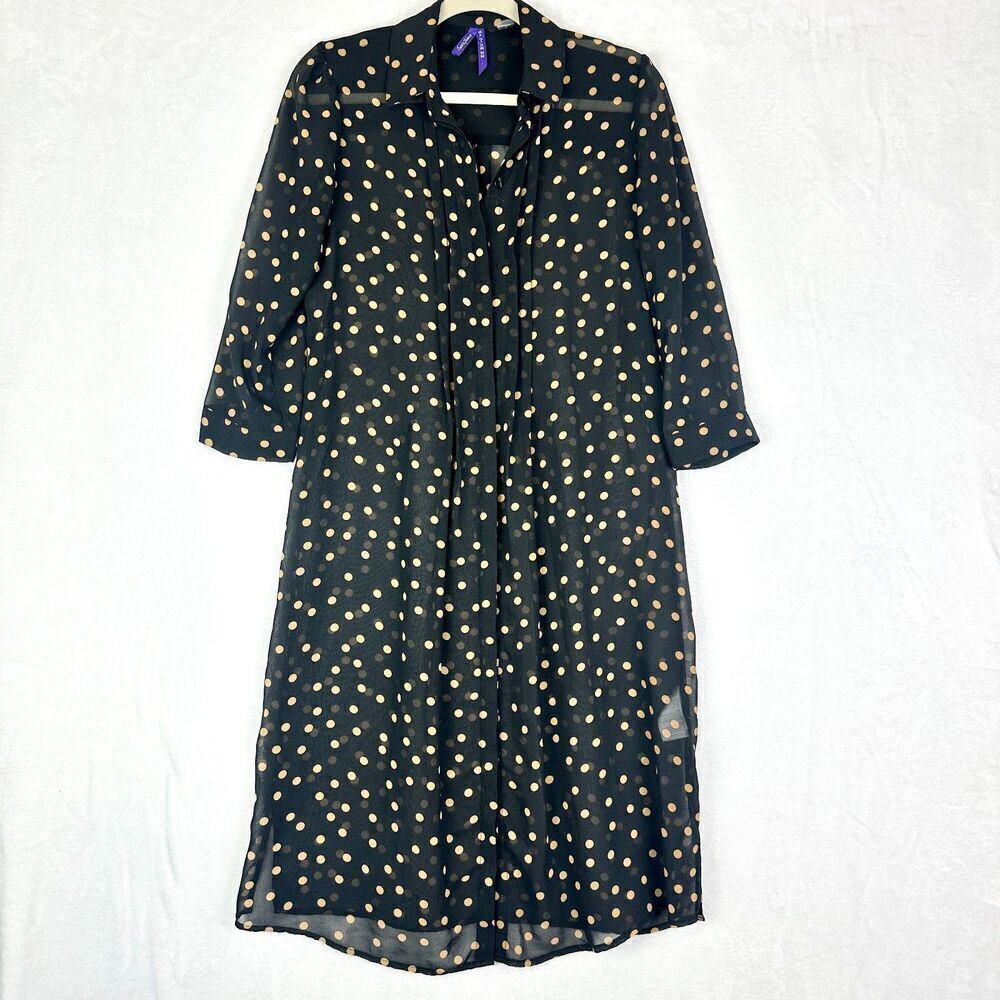 Seraphine Sheer Polka Dot Midi Shirt Dress Size 2 Maternity Black Chiffon